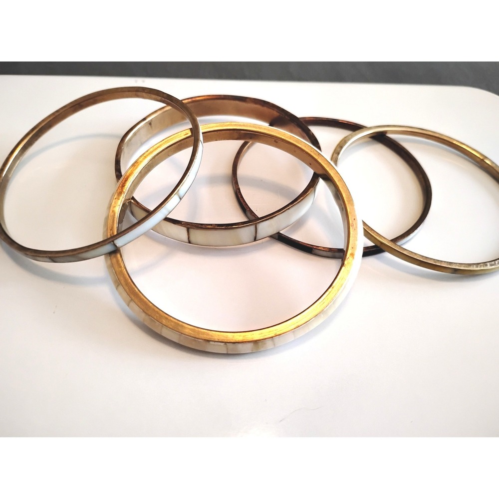 Vintage Mother of Pearl Boho Bangle Stack 5 Pc Bracelet Coquette Peasant y2k - Picture 4 of 5